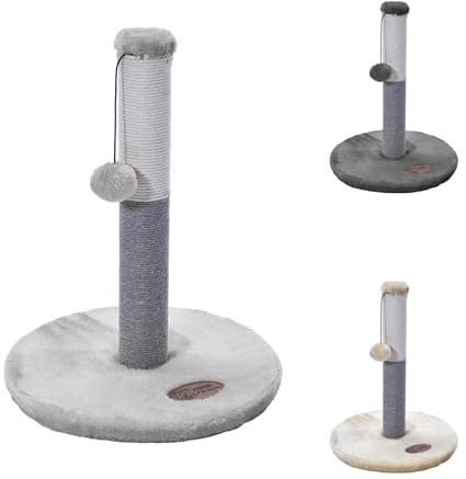 PATAM Sisal-Kratzbaum mit Spielball, verstärkter Boden, einfache Montage - Höhe 37,5 cm, Pallina Hellgrau, adatto casa