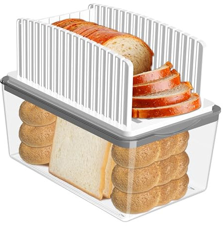 Kiss Core Upgrade Bread Slicer for Homemade Bread with Bread Box, Bread Slicing Guide Adjustable Width, Foldable and Compact Cutting Guide with Crumb Tray, Suitability for Homemade Bread, Bagels,Cakes