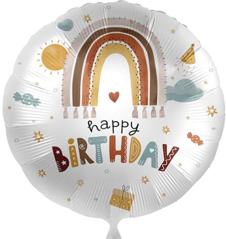 Folienballon Happy Birthday Boho Regenbogen Ballon Geburtstag Mädchen Junge Geschenk Luftballon Made in EU & Germany, mehrfarbig