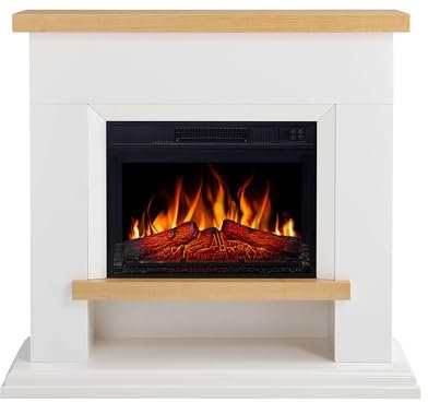 ArtiFlame Elektrokamin Shelford AF23S Weiß mit LED-Flammeneffekt, Heizung bis 30 m², Fernbedienung, realistisches Design, energiesparend, freistehend