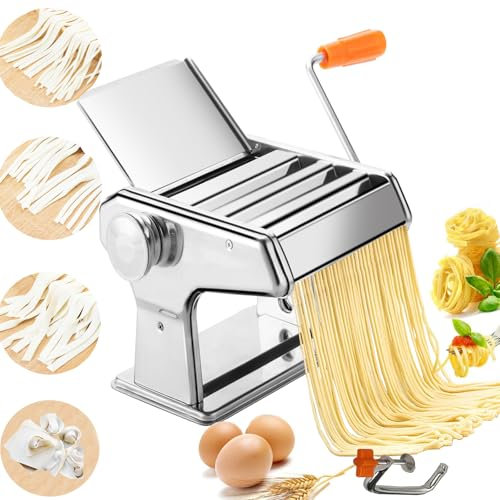 Maquina De Pasta Fresca,Maquina Para Hacer Pasta,Máquina De Pasta De Acero Inoxidable,Cuenta Con 9 Ajustes De Espesor Ajustables Y 3 Cuchillos,Pasta Fresca, Pasta,Fettuccine,Lasaña (Color verdadero)