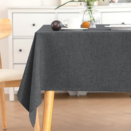 AMFUN Waterproof Soft Linen Rectangular Tablecloth-51x63in（130 * 160cm） Wipe Clean Rectangle Table Cover for Dining Rooms, Kitchens, Living Rooms,Gardens-Dark Grey