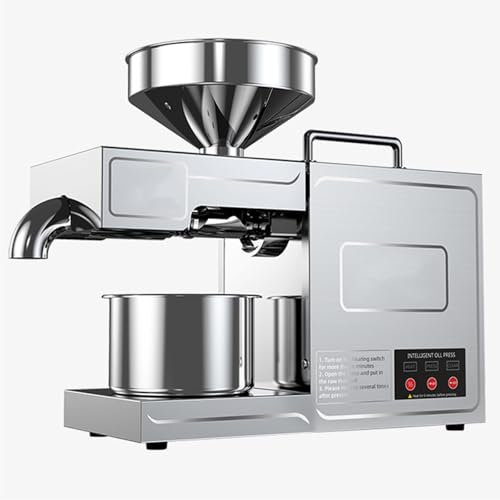 ZenSeFarin Pressa per Olio in Acciaio Inossidabile 820 W,Frantoio a Olio Elettrico Spremitura a Freddo/Caldo,Preriscaldamento 6 Minuti,Produzione Olio al 99% - 5 kg/H,con Controllo Temperatura,220V