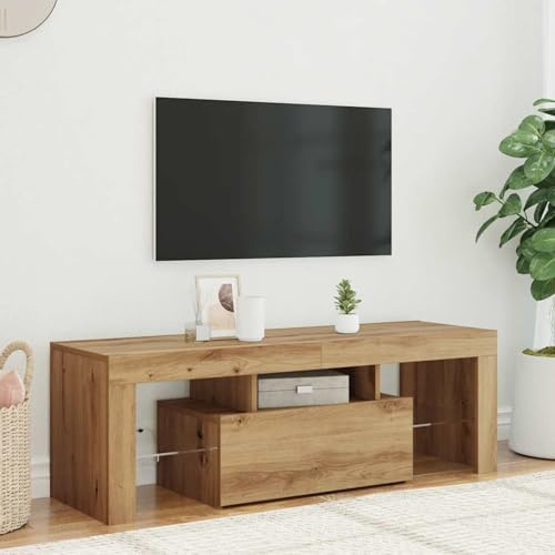 Gecheer Table TV flottante en chêne Artisan avec lumières LED RVB et espace de rangement - Bois d'ingénierie