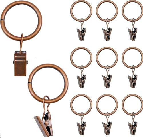 40 Stück Gardinenringe Set mit Clips, 25mm Metall Vorhangringe für Gardinenhaken für Ringe, Schraubenlose Montage für Tür, Fenster, Duschvorhang – Leise & Rostfrei – Für Gardinenstangen bis 25mm