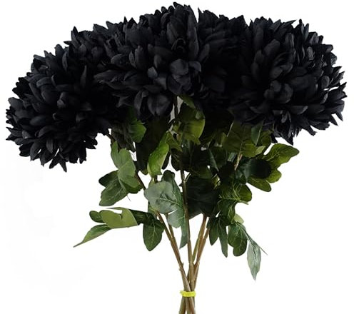 PDL – Pegdev - Pack of 6 Extra Large 75cm Reflex Chrysanthemums – Artificial Silk Flowers in Black