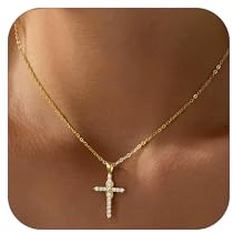Fimhut Kreuz-Halskette für Damen, Trendig – Zierliche, 18 Karat Echte, Vergoldete Minimalistische Kreuz-Halskette, läuft Nicht An, Wasserdicht, Trendig, Niedlich, Einfach, Geschenke Für Frauen