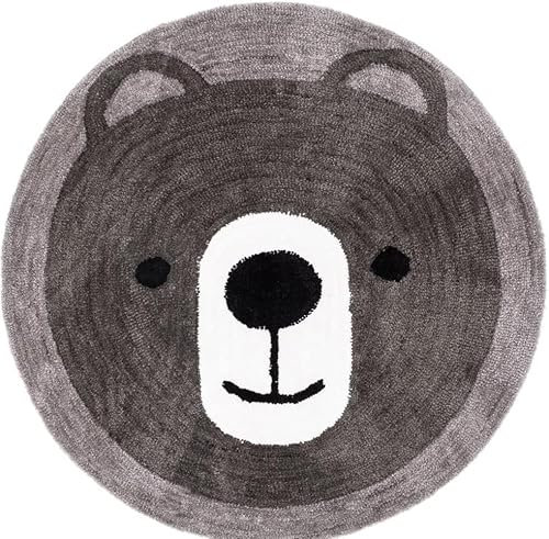 Jung Kinderzimmer Teppich Bär Ø 100 cm – Waschbarer Kinderteppich, Pflegeleichter Babyteppich, Allergikerfreundlicher Spielteppich, Weicher Baumwoll-Mikrofaser Teppich für Kinder