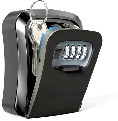 Lock Key, Wall Mounted Key Box -Combination Lock Box -Best Outdoor Waterproof and Security-Key Cabinet Safe -Great For Elderly Parents Spare House Keys (Black)