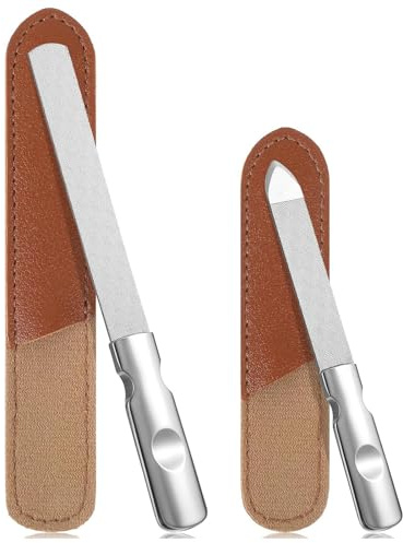 2 PCS Metal Nail File Set - Stainless Steel Double Sided Nail Files with Coarse & Fine Grit for Professional Manicure Pedicure, Nail Care and Shaping