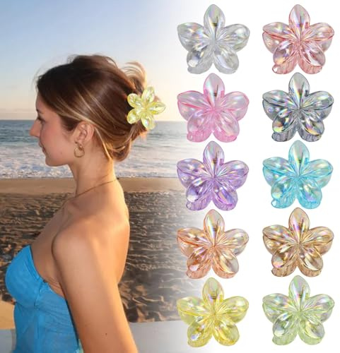 Vaskula 10 Pcs Pinces à Cheveux Plumeria 10 Couleu Pince Cheveux Femme Forte Tenue Antidérapante Pince Cheveux Fleur en Forme pour Cheveux Épais Et Fins Accessoires Pince Fleur pour Cheveux