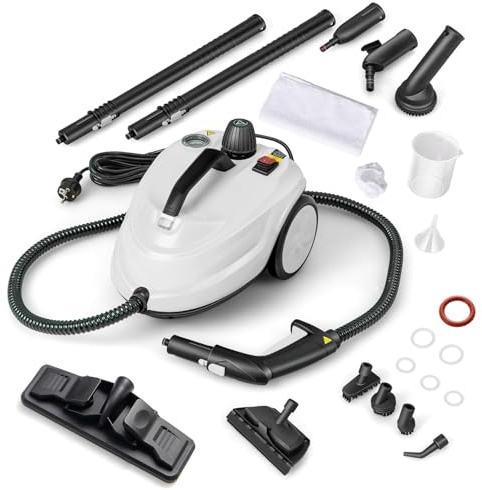 COSTWAY 2000W Vaporeta Limpieza Hogar, Limpiador de vapor Multiusos con 14 Accesorios, Capacidad de Agua de 1,8L y 5 Bar de Presión, Vaporizador de Mano para Alfombra, Ventana y Vidrio (Blanco)