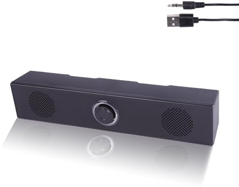 Kryolithm Soundbar TV, soundbar pc USB con Alimentazione, Altoparlante 2.0 Stereo per Desktop, Design Compatto con Controllo Volume, Connettività 3.5mm per Fisso, Laptop, Monitor, Home Office