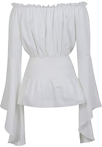 Genérico Steampunk Blusa Mujer Ropa Victoriana con Hombros Descubiertos Denudees Vicotrian Gothic Retro Medieval Bellsleeve Retro Top