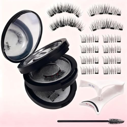 3 Pares De Pestañas Postizas Magnéticas Naturales Efecto 3D, Pestañas Magneticas Riutilizzabili Con Applicatore, Llevar 5 Puntos De Imán Más, Se Adaptan Mejor A La Forma (Negro)
