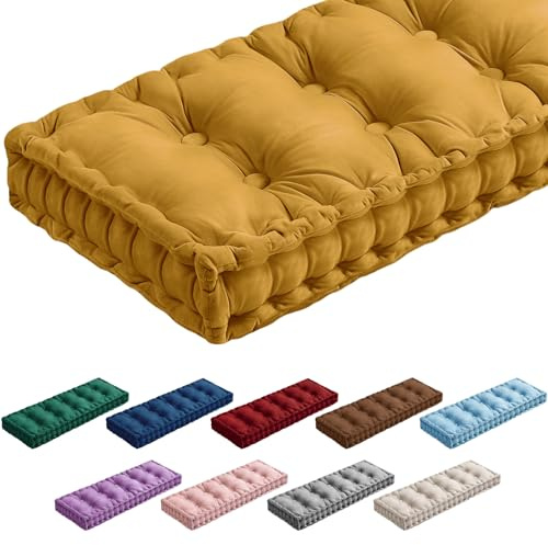 Threehoney Bench Cushions for Indoor Furniture 40x20 in Velvet Kitchen Dining Piano Window Seat Cushion, Tufted Patio Porch Swing Thicken Bench Pad Memory Foam(Yellow)