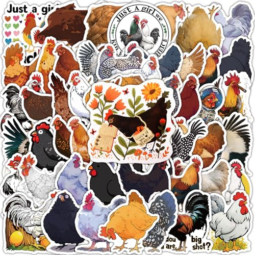Xbessc 60 Hühner Sticker Ostern Chicken Stickers Tierische Osteraufkleber | Ostern Hühneraufkleber Vinyl Graffiti Wasserdicht Niedliche Bunte Huhn Sticker für Motorrad Koffer Gepäck Kühlschrank Laptop