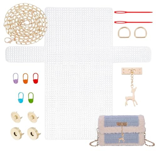YAYNO Accessori Per Borse Uncinetto Kit Modellabile 9 Pezzi Per Borse Crochet Con Rete In Plastica, Cerniere e Accessori, Rete Per Borse Uncinetto