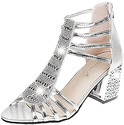 Cocila Sandalias De Tacón Grueso Con Plataforma Para Mujer Mujer, Zapatos Imitación, Versátiles, Huecas, Verano (Silver, 38) Sapatos Rojas Fiesta Doradas Tacones Negros Boda Invitada Plateados