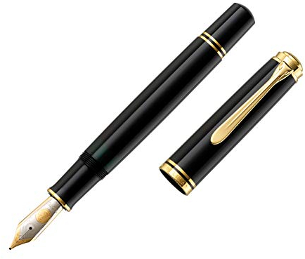 Pelikan Füllhalter Souverän 800, Schwarz, Feder EF (extra-fein), hochwertiger Kolbenfüller im Geschenk-Etui, 995555