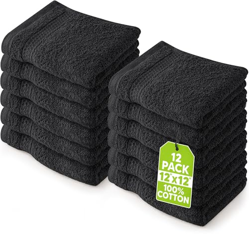 Utopia Towels 12er Pack Seiftücher 30x30 cm, Schwarz | Aufhängeschlaufen, OEKO TEX, Hergestellt in Green, 100% Baumwolle, Weich und saugfähig