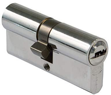 Amig - Cilindro de seguridad - Cerradura para puertas - Bombín de doble embrague -Leva larga - Incluye 5 llaves - Plateado - Medidas: 90 (45-45 mm)