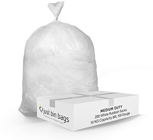 200 x 80L White Coloured Refuse Sacks | 25 Micron Medium-Duty Bin Bags | Colour-Coded Waste Management for Recycling, Offices & Commercial Use