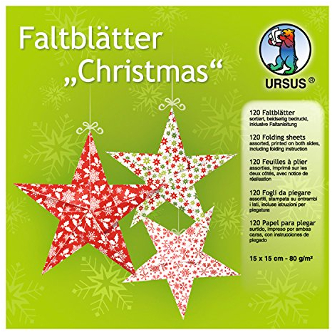 Ursus 3295599F - Faltblätter Christmas, ca. 15 x 15 cm, 80 g/qm, sortiert in 10 Designs, 120 Blatt