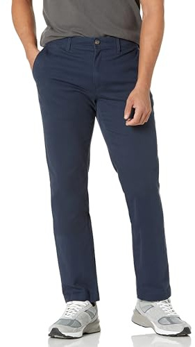 Amazon Essentials Pantalones Chinos Informales, Elásticos de Corte Ajustado para Todo el Día Hombre , Azul Marino Oscuro, 34W / 32L