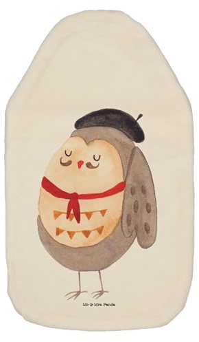 Mr. & Mrs. Panda Wärmflasche Eule Frankreich - Geschenk, hibou, Spruch schön, La vie est belle, Wärmekissen, französisch, Kleine Wärmflasche,