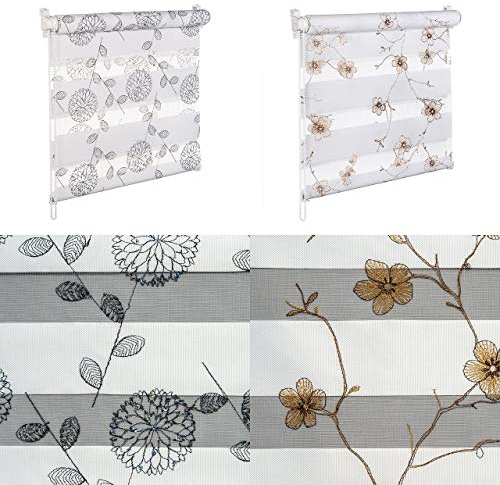 KSHANDEL24 DOPPELROLLO MIT Pailetten UND GLANZFASER Kupfer BRAUN Weiss SCHWARZ Blumenmuster (Blumen Kupfer Glanzfaser, 90x150 cm)