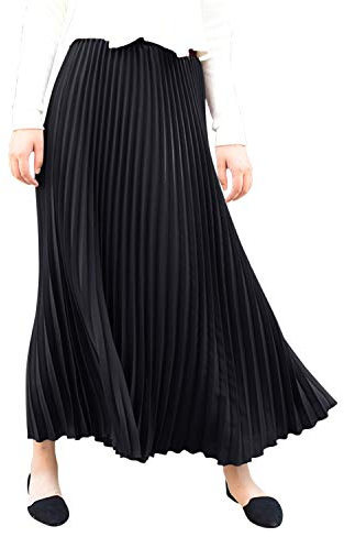 Lisli Damen Elastische Taille Maxi Lang Sommerrock Freizeit Hoch Taille A Linie Faltenrock Plissee Swing Röcke Gefaltet Strandrock