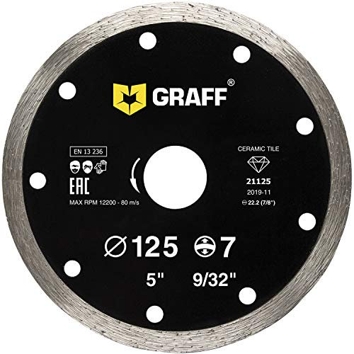 GRAFF Diamantscheibe 125mm für Fliesen, Keramik, Feinsteinzeug - Diamanttrennscheibe für Winkelschleifer und Flex - Segmenthöhe 7mm