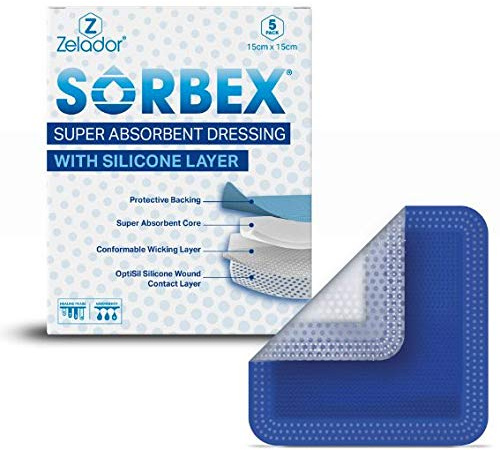 Sorbex Super saugfähige Wundauflage mit OptiSil Silikon-Kontaktschicht für mittelschwere bis schwere nässende Wunden 20 x 40 cm