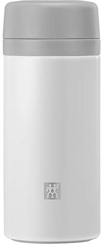 ZWILLING THERMO Botella térmica, Colador integrado, Botella térmica para té y agua infusionada, Aislamiento de doble pared, 420 ml, Altura: 17,2 cm, Blanco