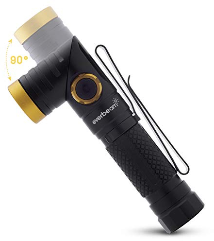 Everbeam Linterna táctica LED E90 (batería no incluida) – Potente linterna resistente con una cabeza giratoria de 90 grados y tapa trasera magnética, de alta intensidad a prueba de agua