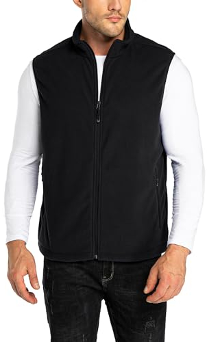 33,000ft Herren Fleece Weste Jacke Standkragen Ultraleicht Outdoor Ärmellose Fleecejacke Gilets Tops Fleeceweste Herren mit Taschen Reißverschluss (Schwarz,L)
