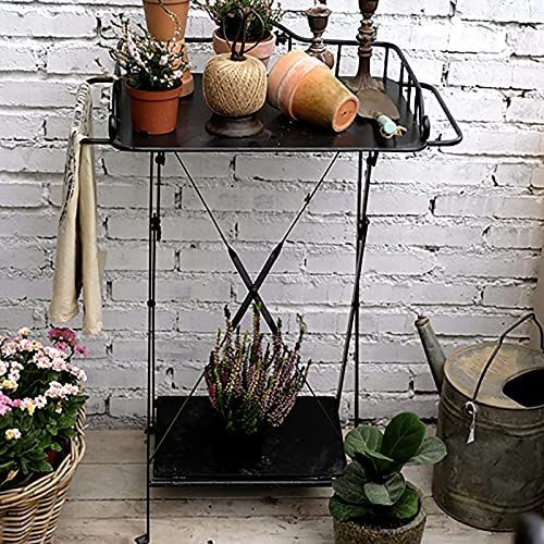 QLLL Klappbarer Gartentisch aus Metall für Garten Pflanztisch - Gartenarbeitstisch Offenes Regal - Tragbarer Gartencenter - Pflanztisch mit 3 Seitenzäunen - Schwarz