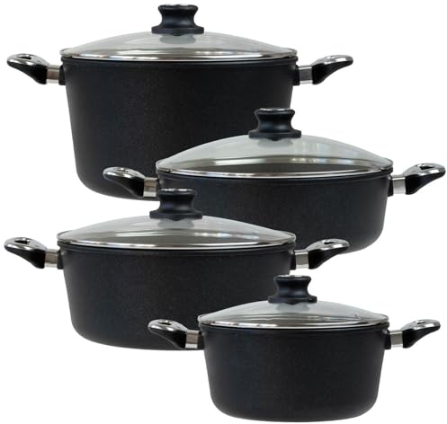 BAF Kochtopf Set Induktion 8-tlg. Kochtopf 24 cm + 28 cm, Bratentopf 28 cm und Gemüsetopf 28 cm - Topfset Aluguss beschichtet - Made in Germany