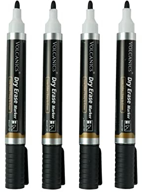 Volcanics Jumbo Black Dry Wipe Pens Whiteboard Pens Low Odor Whiteboard Markers Pack of 4