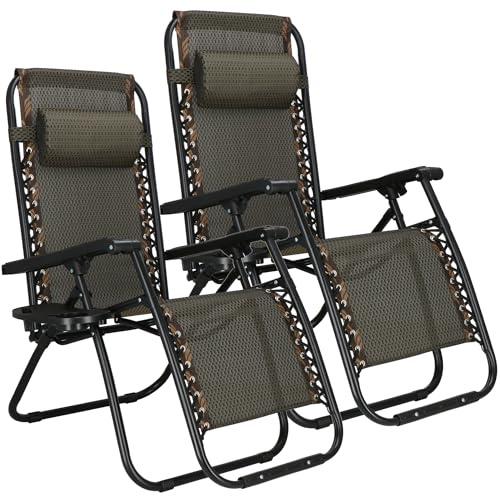 SPRINGOS Lot de 2 Chaises Longues Pliantes avec Appui-Tête – Transat de Jardin avec Accoudoirs, Porte-Gobelet et Poche Suspendue – Relaxation Extérieure pour Terrasse, Balcon et Plage