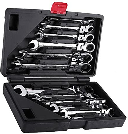 Clé Mixte à cliquet Jeu de clés métriques Jeu de clés universelles à tête Flexible pour la réparation d'outils à Main Argent 12PCS, Jeu d'outils Jeu d'outils