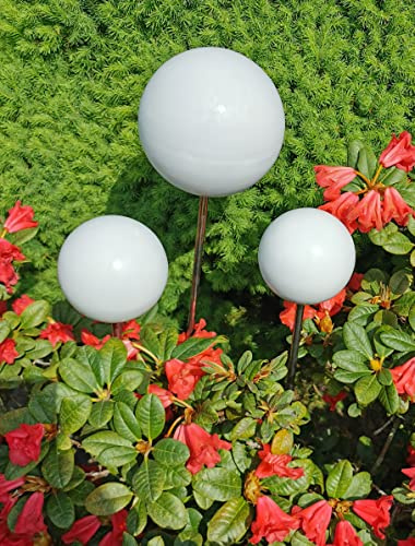 Jürgen Bocker Garten-Ambiente Rosenkugel 3er Set 15-10-10 cm Edelstahl weiß poliert mit Stab 80 cm Gartenstecker Beetstecker