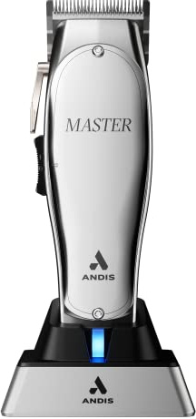 Andis 12660 Professional Master Corded/Cordless Hair Clipper, Adjustable Carbon Steel Blade Hair Clipper for Close Cutting, Silver