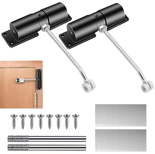 2 Stück Automatischer Türschließer Innentür, Federbelasteter Türschließer Ohne Bohren, Maximale Belastung 40kg, Einstellbarer Türschliesser mit Montageplatte und Schrauben für Innentüren, Zimmertür