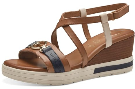 Tamaris Comfort Damen Sandalen mit Keilabsatz aus Leder Bequem, Mehrfarbig (Nut Comb), 38 EU