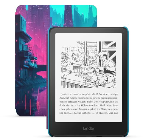 Amazon Kindle Paperwhite Kids (neueste Generation) – Größeres, blendfreies 7-Zoll-Display – Mit Kindle lesen Kinder durchschnittlich mehr als mehr als 45 Minuten – 16 GB – Cyber-Skyline-Design
