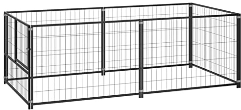 CIADAZ Hundehütte, schwarz, 200 x 100 x 70 cm, Stahl, Käfig für Hunde, Hundekäfig, Haus