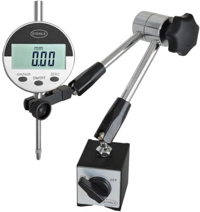 SET 2-tlg STEINLE Magnetstativ SET mit Digital Messuhr 25 mm Magnet Stativ Messuhrhalter Messstativ mit Zentralklemmung