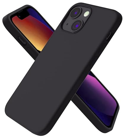 Funda de silicona diseñada para iPhone 13 Mini, ultra delgada, a prueba de golpes, funda protectora de silicona líquida con forro de microfibra suave antiarañazos, 5.4 pulgadas, color negro